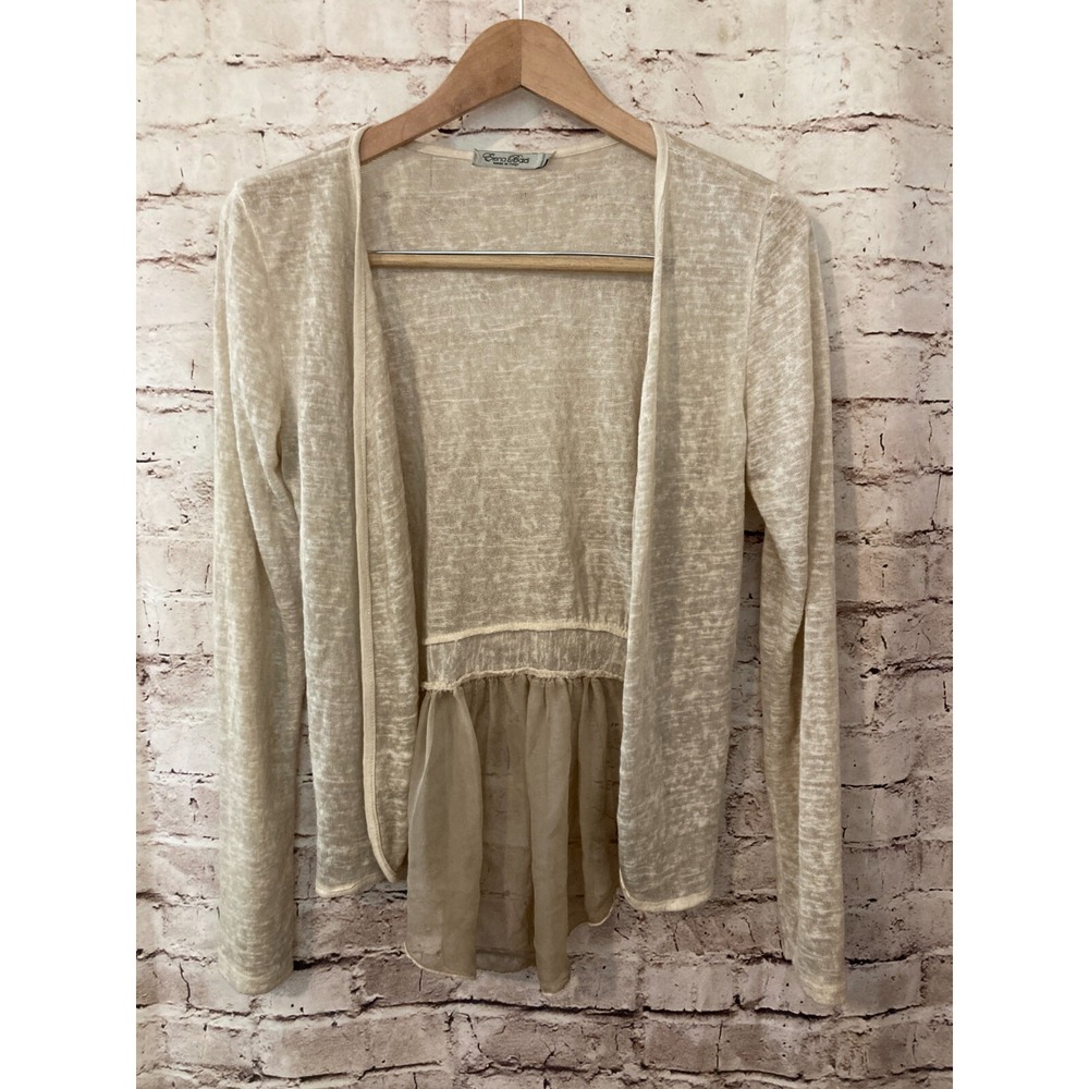 Elena Baldi Top Womens Small Beige Lagenlook Open Front Made In Italy Cardigan
